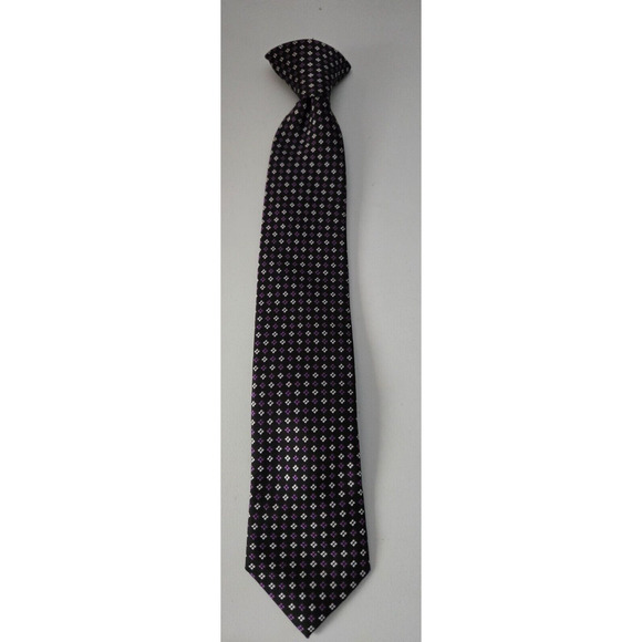 Chaps Polyester Youth Boys Clip On Tie 14" Black Purple White Geometric Pattern - Picture 1 of 6